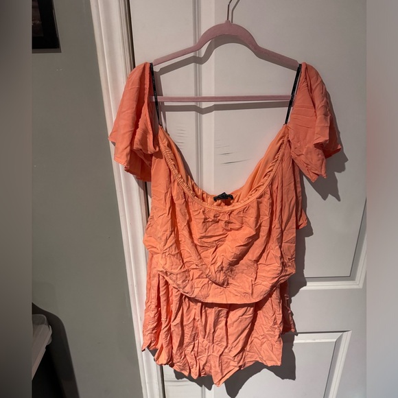 Forever 21 Pants - Forever 21 Off Shoulder Halter Coral Romper